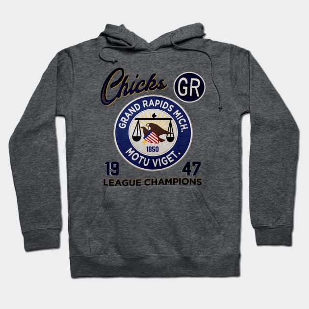 Grand Rapids Chicks • AAGPBL Patch • Grand Rapids, Michigan Hoodie by The MKE Rhine Maiden